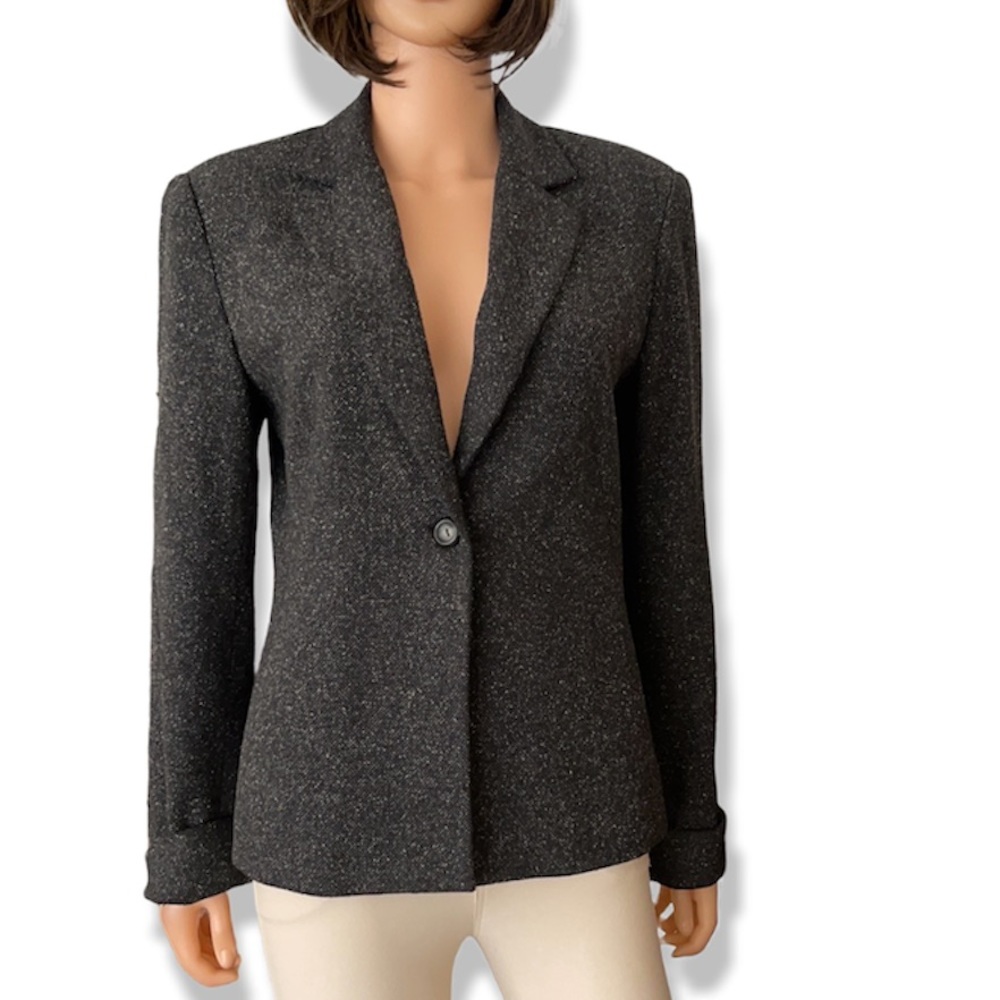 Talbots classic black white wool silk blended blazer